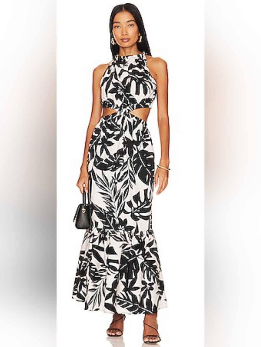 Steve Madden Black & White Tropical Cutout Maxi Dress